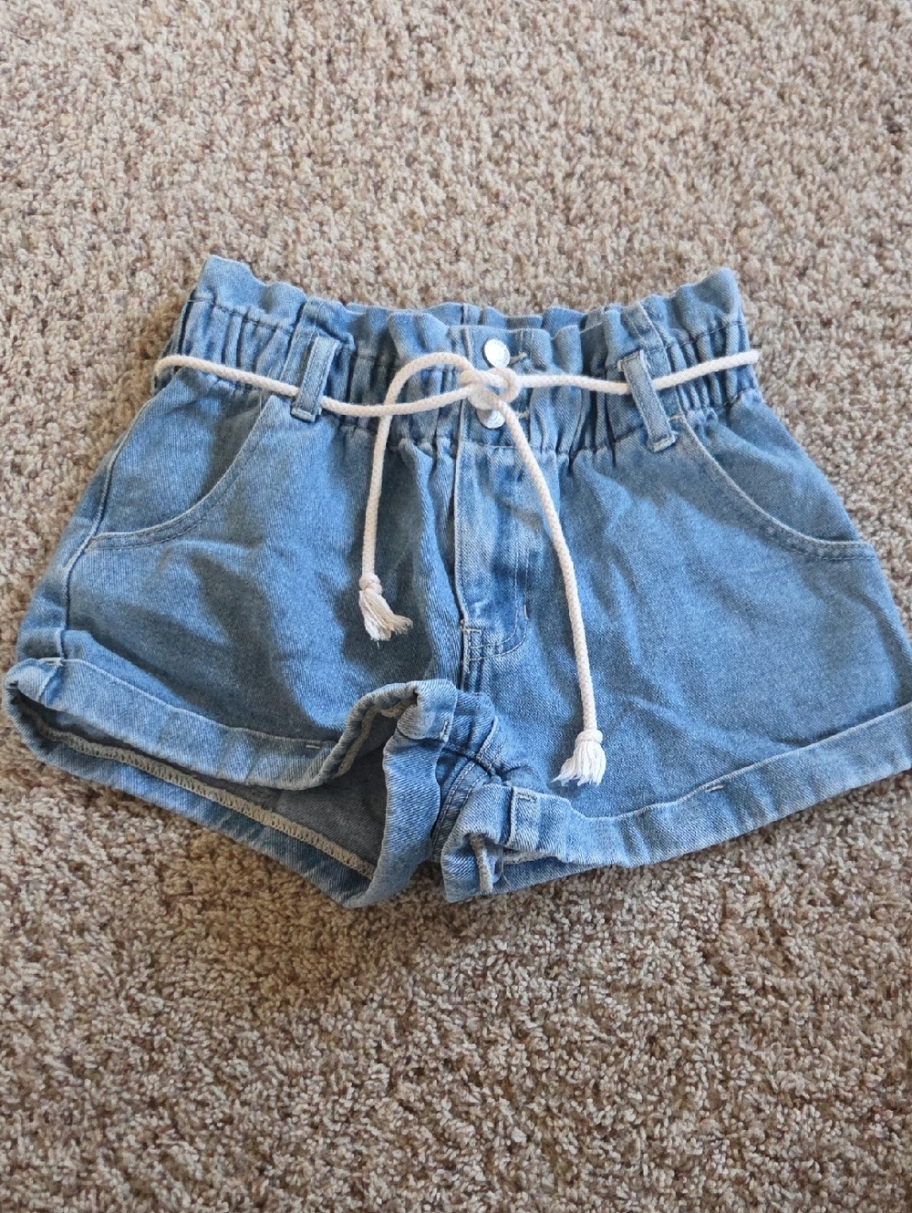 PacSun Light Blue Paperbag Waist Denim Shorts with Drawstring